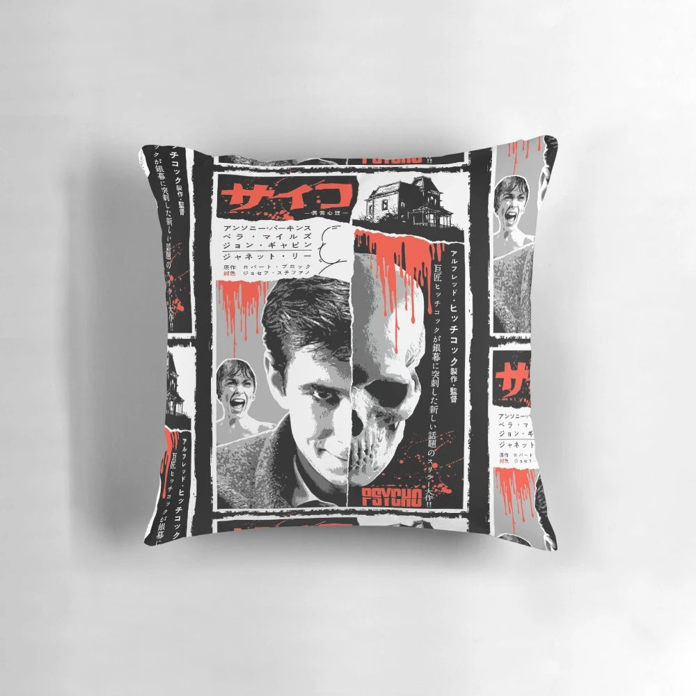 Psycho Pillow featuring the iconic movie poster design by artist Phil Postma
