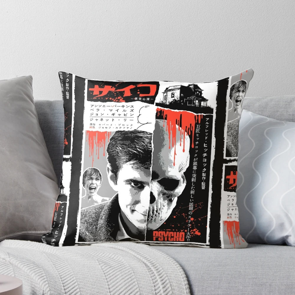 Psycho Pillow featuring the iconic movie poster design by artist Phil Postma