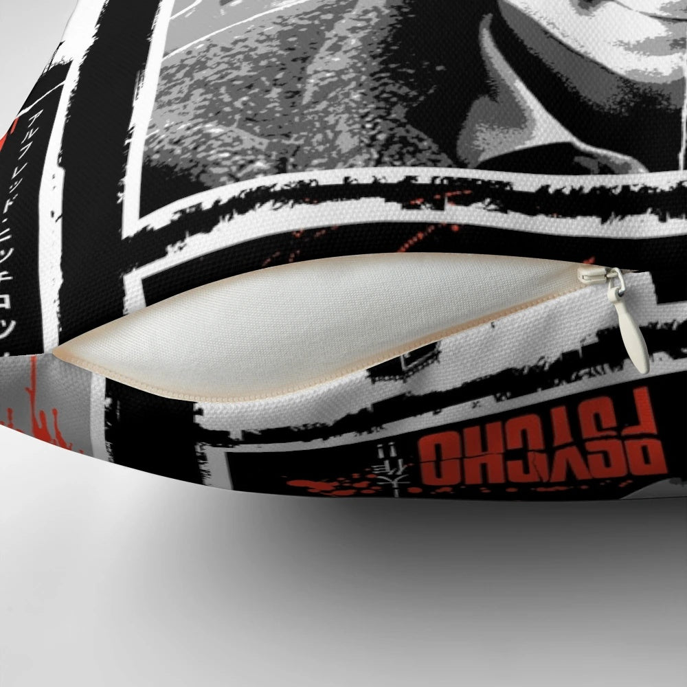 Psycho Pillow featuring the iconic movie poster design by artist Phil Postma