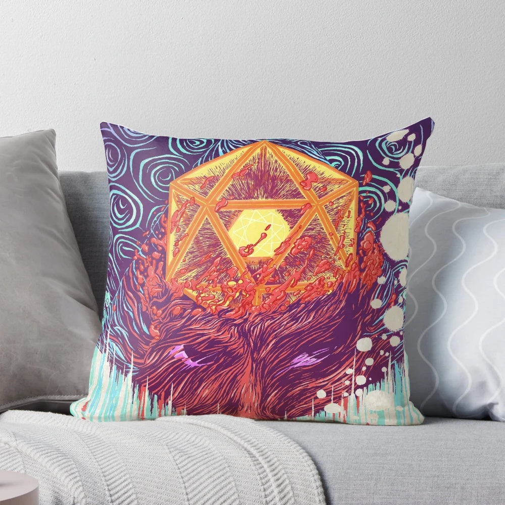 Colorful sacred geometry pillow with surreal, psychedelic design for a mindful, consciousness-expanding experience.