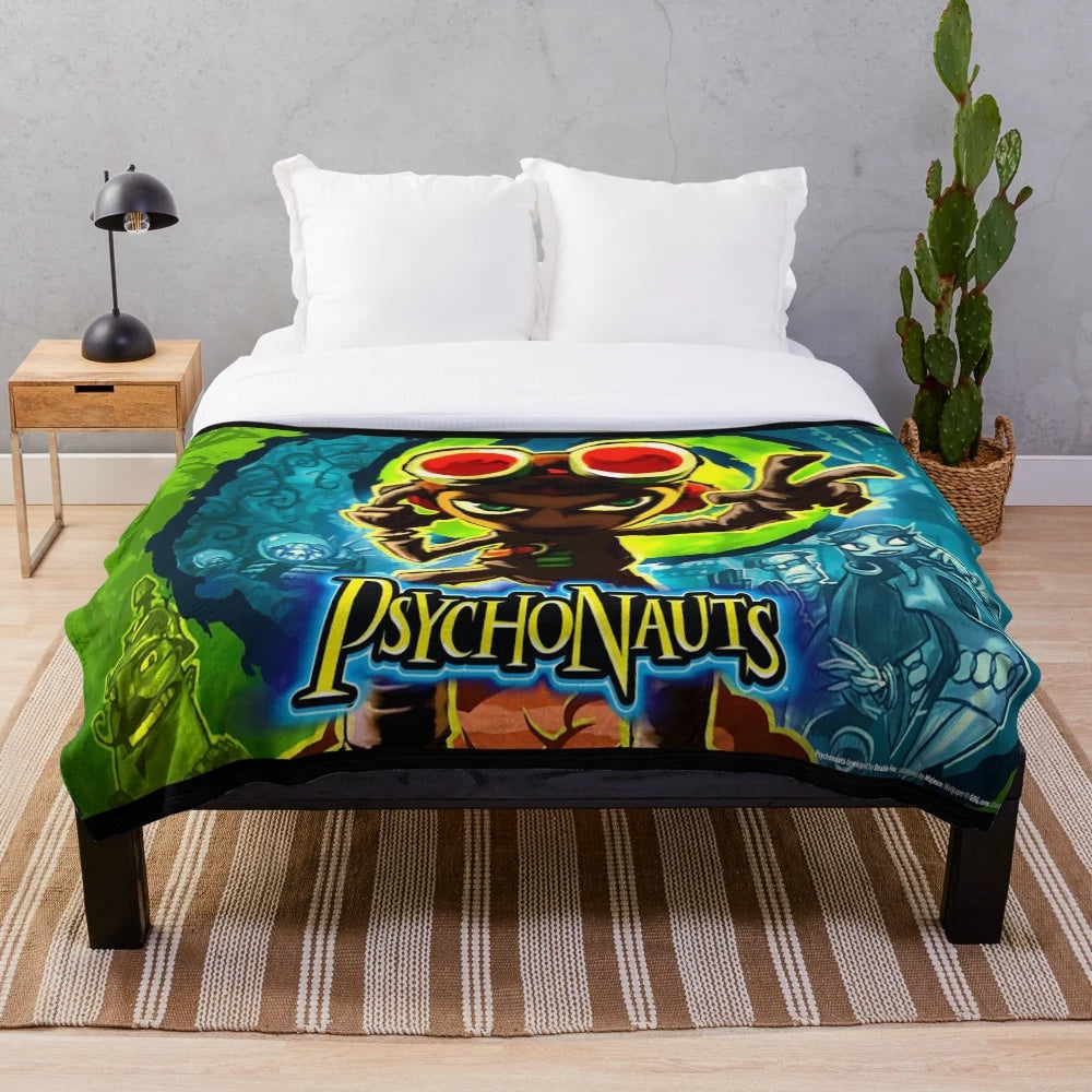 Psychonauts themed plush blanket with video game design