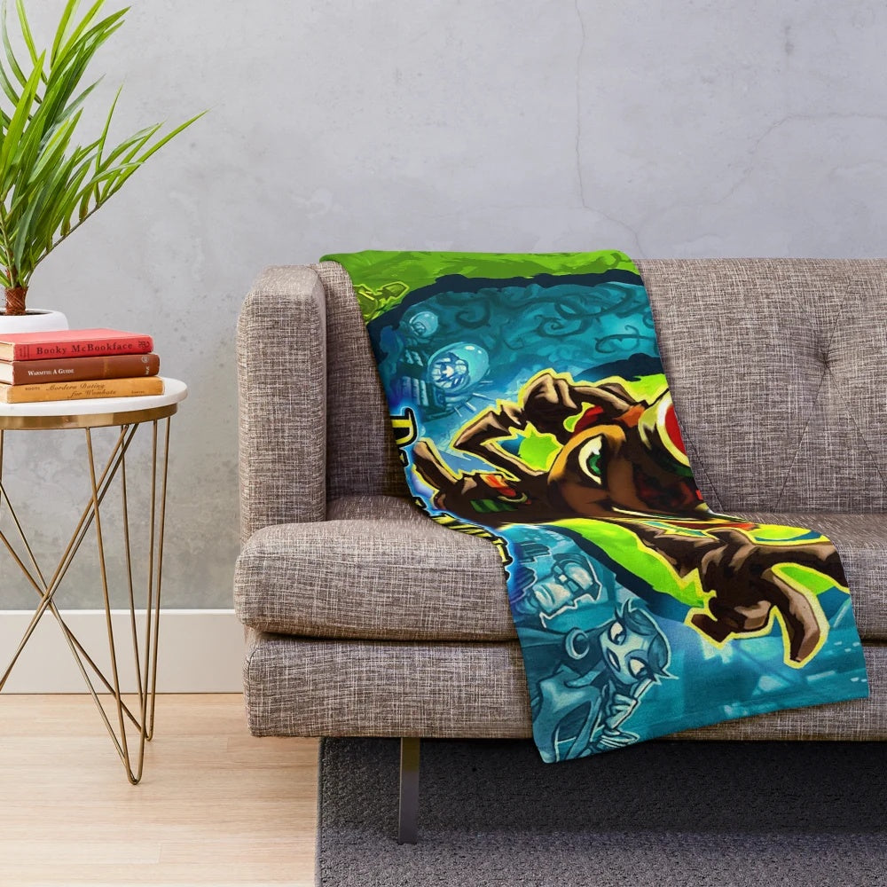 Psychonauts themed plush blanket with video game design