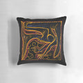 A square pillow with a minimalist, swirly lineart design of a Pteranodon, a prehistoric pterosaur.