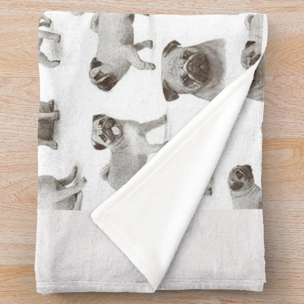 Pug plush blanket featuring adorable pug puppy art