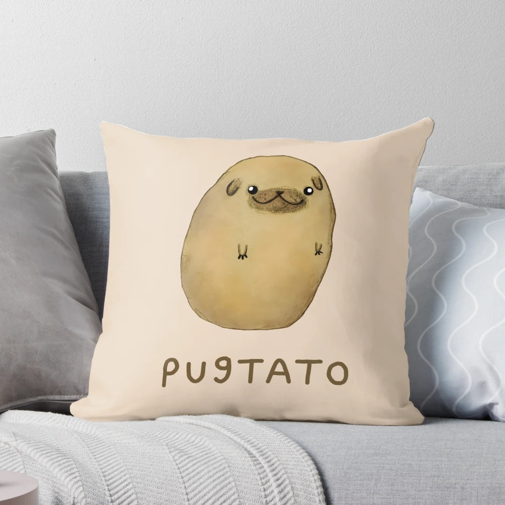 Pugtato pug dog pillow, a soft and plush potato-shaped pet bed
