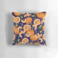 Pumpkin-themed throw pillow with an autumn-inspired floral and leaf pattern