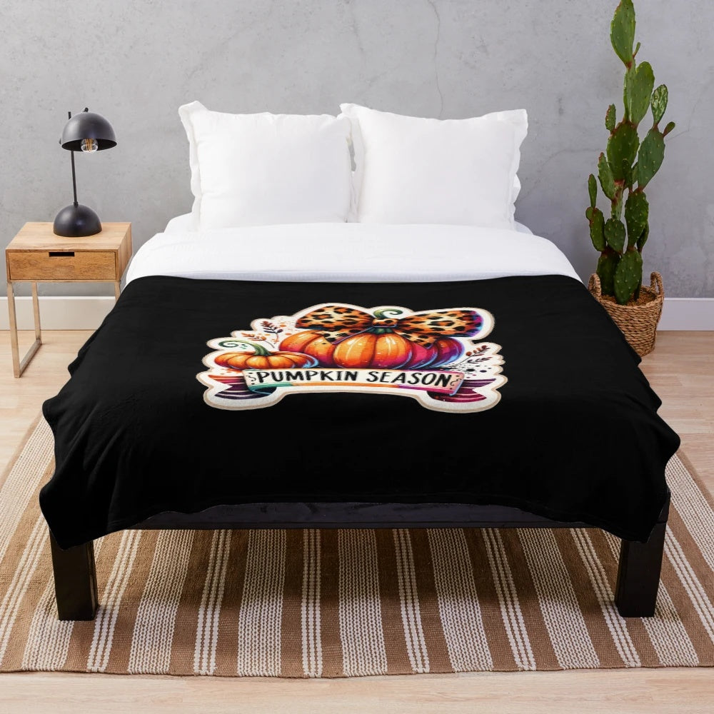 Pumpkin plush blanket with leopard print pumpkin design