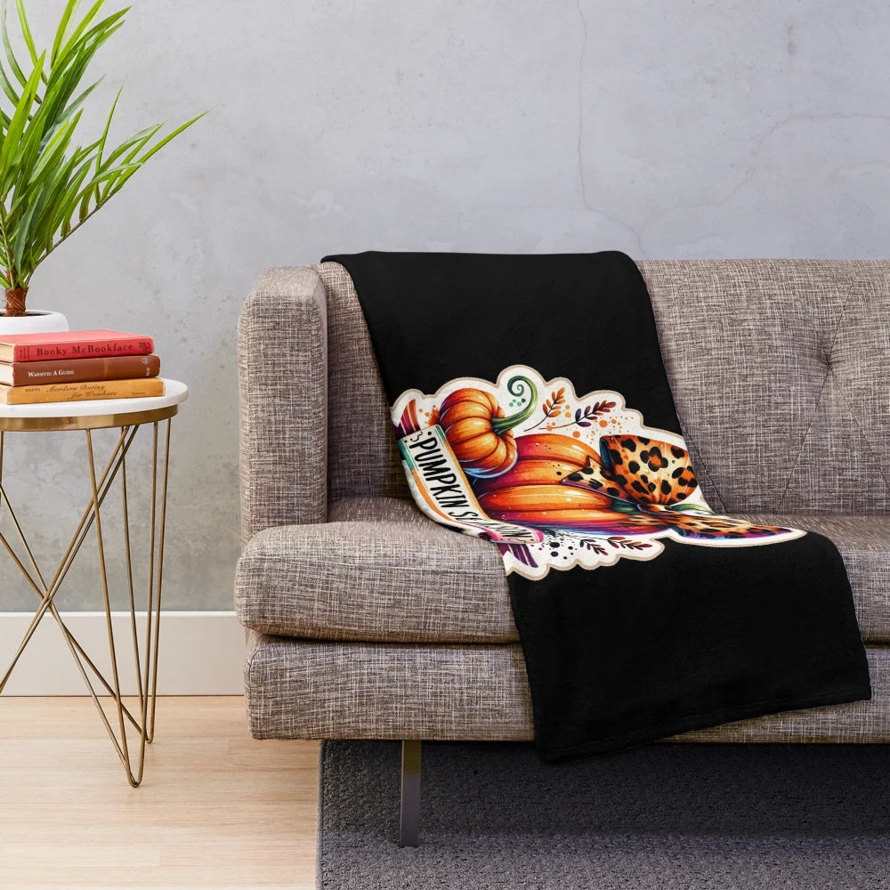 Pumpkin plush blanket with leopard print pumpkin design