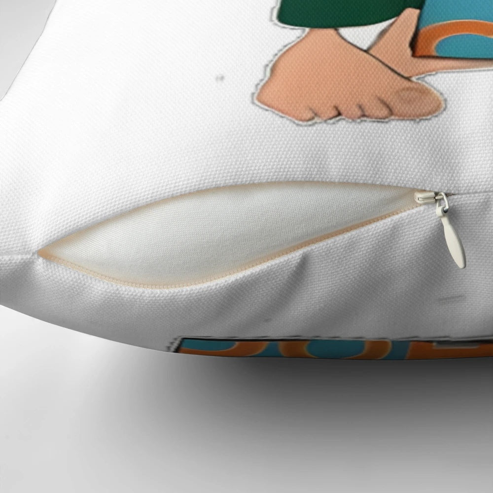 Pumuckl, the red-haired kobold from the popular German children's series, enjoying a piece of chocolate on a cozy pillow.