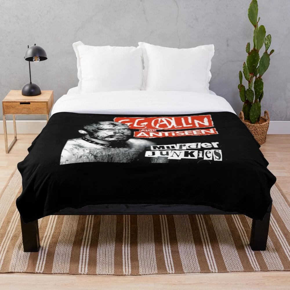 Plush blanket featuring GG Allin and Antiseen inspired punk rock design