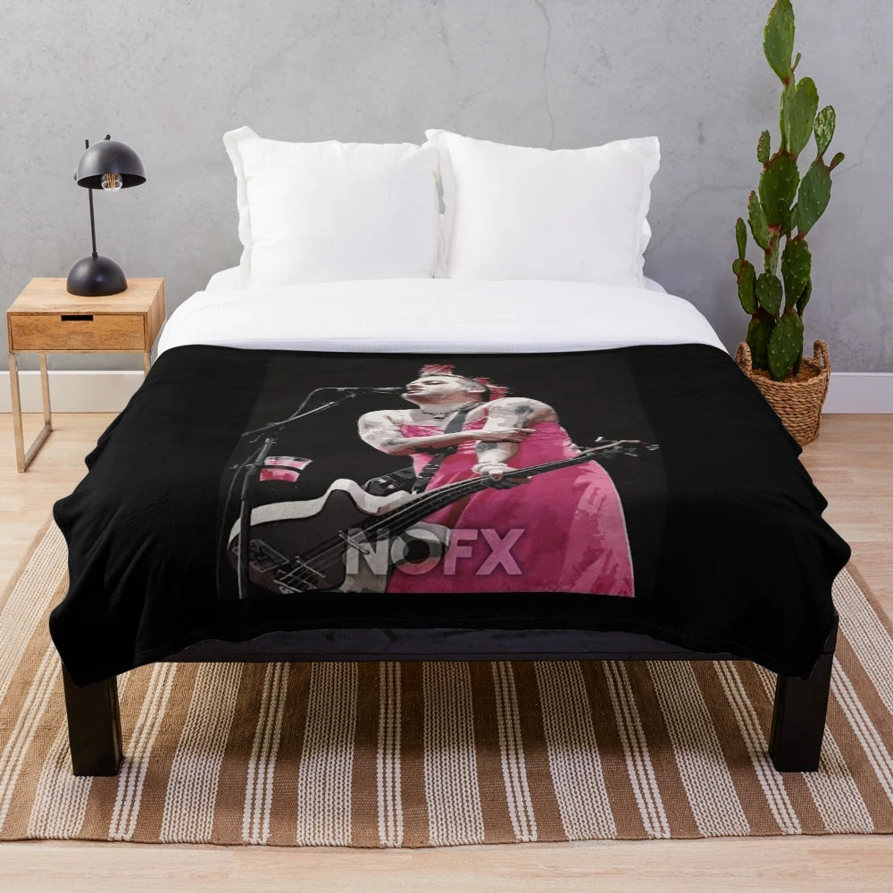 Nofx inspired plush blanket with punk rock and anti-establishment graphics