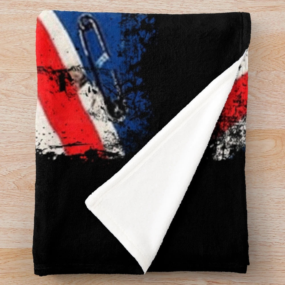 Punk rock-themed plush blanket with 80s punk band logo