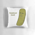 A plush pillow with a pun-tastic Nicholas Cage design, featuring his iconic face and a playful text pun.