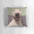 Soft and plush pillow featuring an illustration of a happy bull terrier dog named Nelson