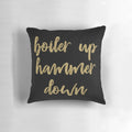 Purdue Boilermakers gold foil throw pillow with "Boiler Up Hammer Down" text