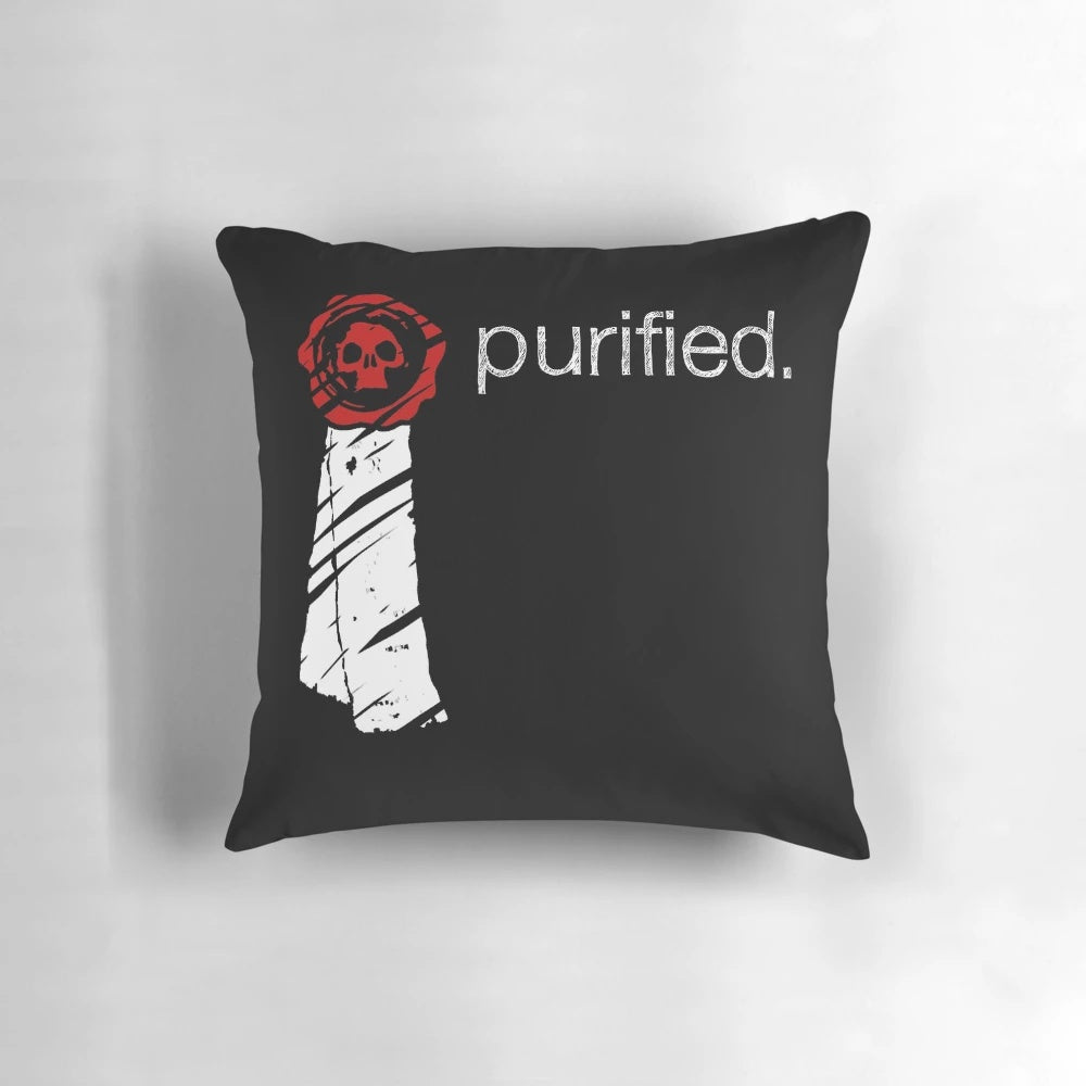 Purity Seal Pillow featuring iconic Warhammer 40k symbols and characters