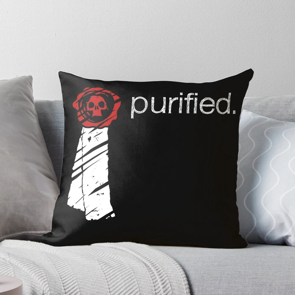 Purity Seal Pillow featuring iconic Warhammer 40k symbols and characters