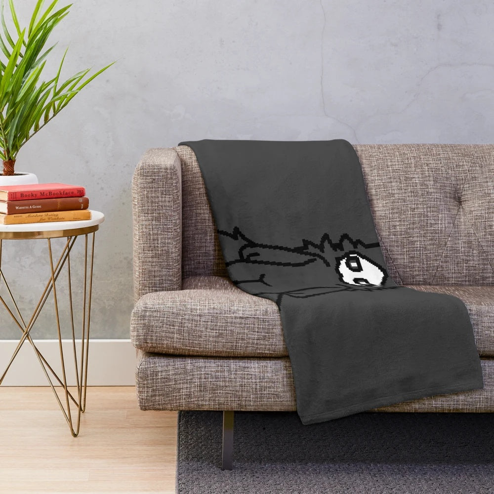 Puro-inspired plush blanket featuring a skeleton design, perfect for video game and furry fans