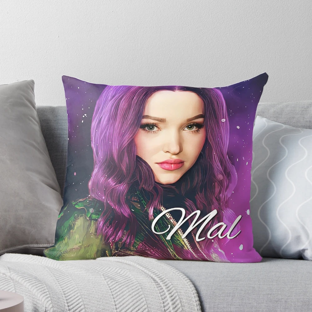 Purple and pink pillow with Mal's design from the Disney Descendants 3 movie