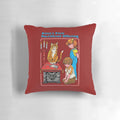 A decorative pillow featuring a cat in an occult-themed design