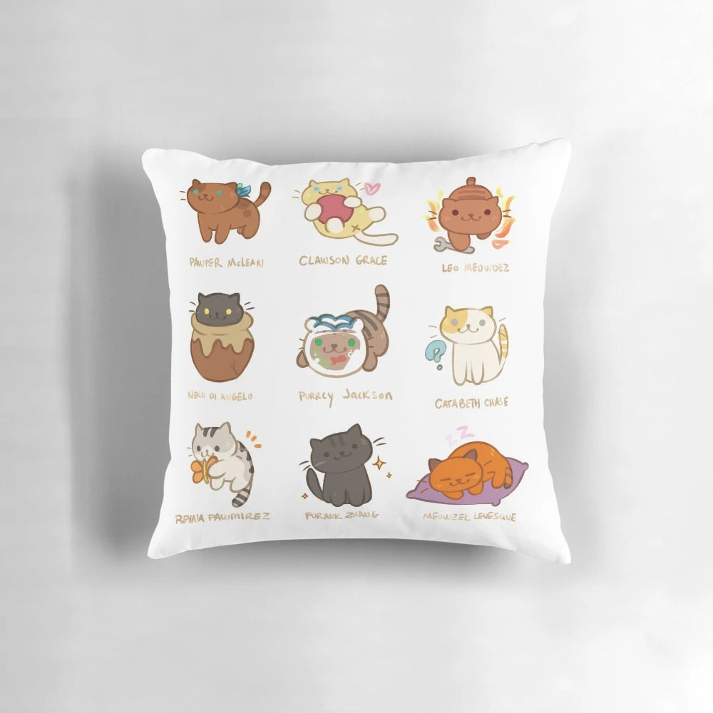 Purrcy Jackson anime-style pillow featuring a cute cat design inspired by the Percy Jackson series