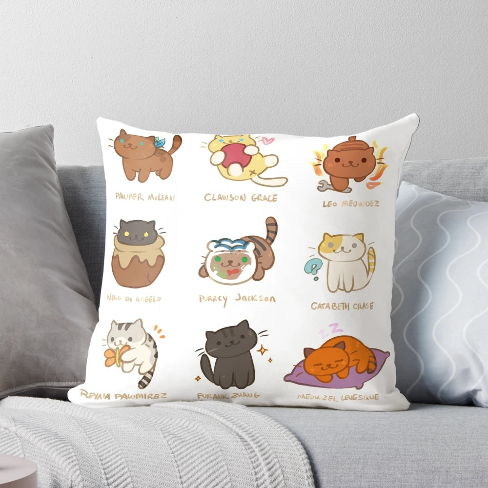 Purrcy Jackson anime-style pillow featuring a cute cat design inspired by the Percy Jackson series