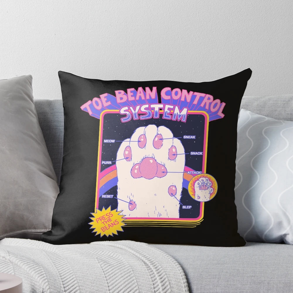A cozy pillow featuring a whimsical cat toe bean control system design, perfect for cat lovers and gaming enthusiasts.
