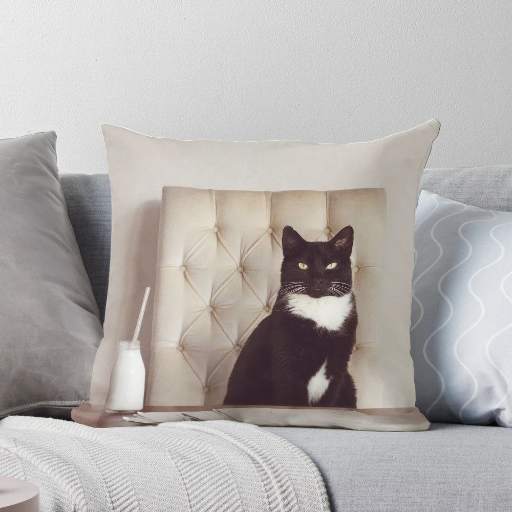Black cat pillow with the words "Corporate Cat" printed on it