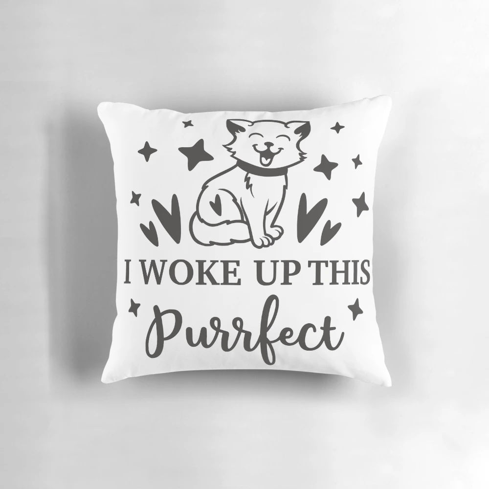 Decorative cat pillow with a funny, motivational quote and a cute, kawaii cat design