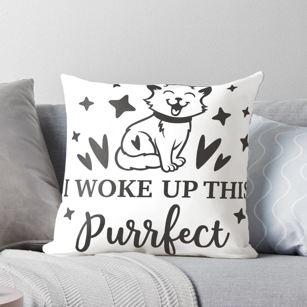 Decorative cat pillow with a funny, motivational quote and a cute, kawaii cat design