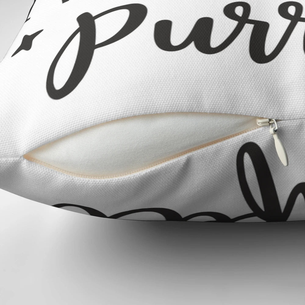 Decorative cat pillow with a funny, motivational quote and a cute, kawaii cat design