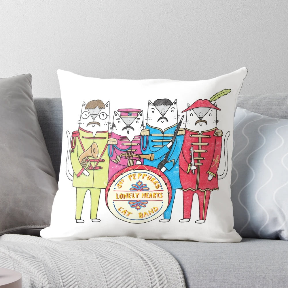 Sgt. Peppurr's Lonely Hearts Cats Band cat-themed pillow featuring a playful pun design