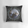 Purrvana Cat Pillow with Wreath of Ivy and Eucalyptus in Yin Yang Design