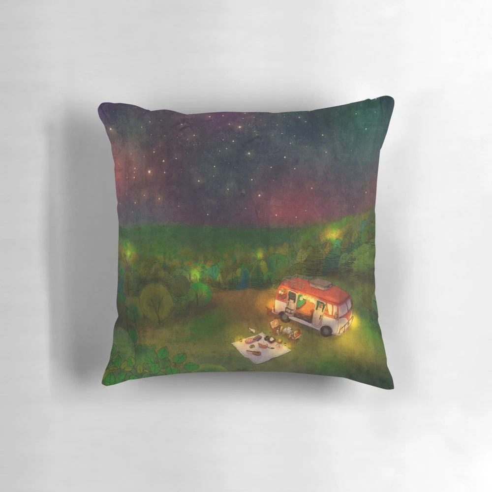 Puuung illustration No.323 romantic cozy pillow with landscape and couple imagery