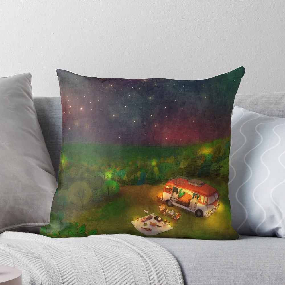 Puuung illustration No.323 romantic cozy pillow with landscape and couple imagery
