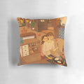 Puuung illustration of a romantic couple cooking in the kitchen, printed on a decorative pillow