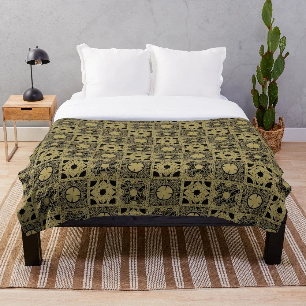 Puzzlebox Pattern Cozy Plush Blanket featuring a horror-inspired design