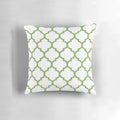 Decorative pillow with a quatrefoil and geometric pattern in the Pantone Color of the Year 2017, Greenery.