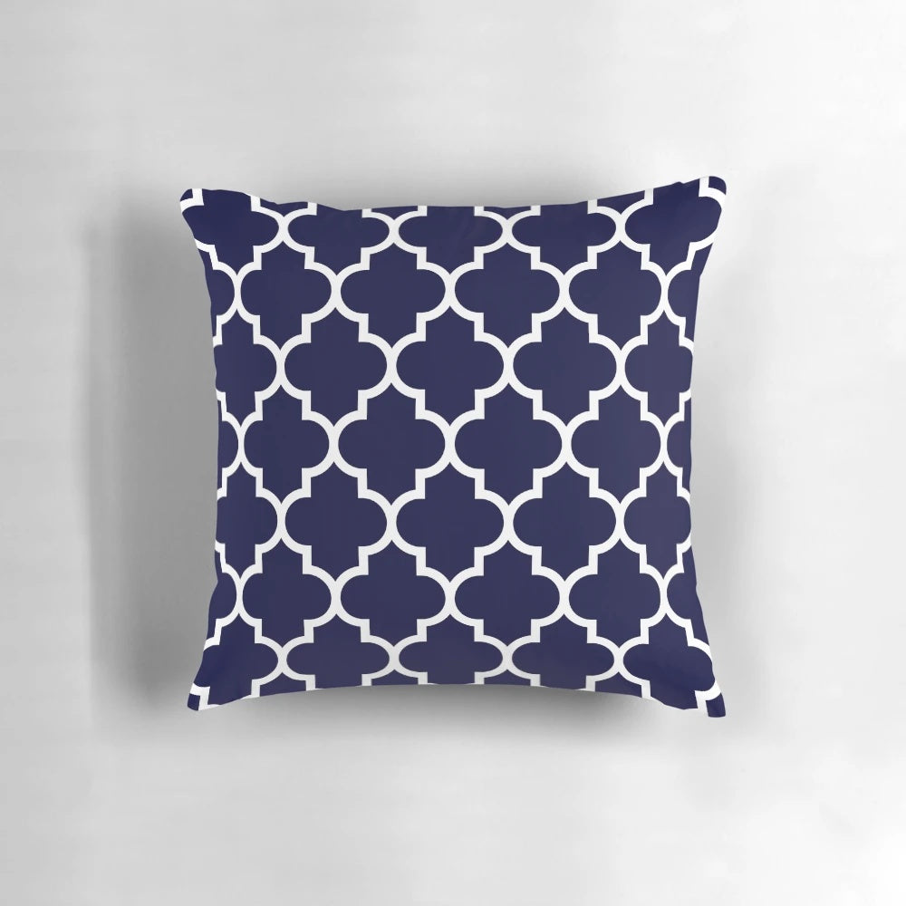 Navy blue quatrefoil pattern decorative throw pillow