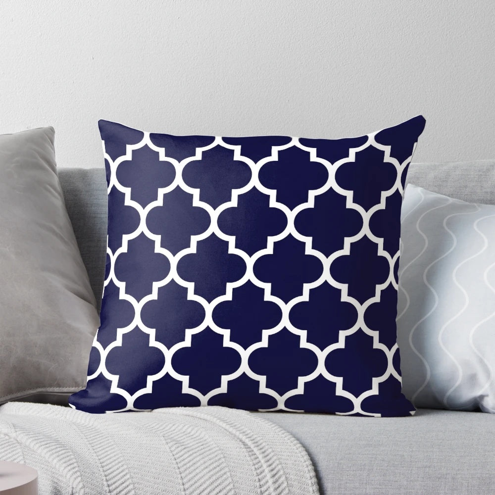 Navy blue quatrefoil pattern decorative throw pillow