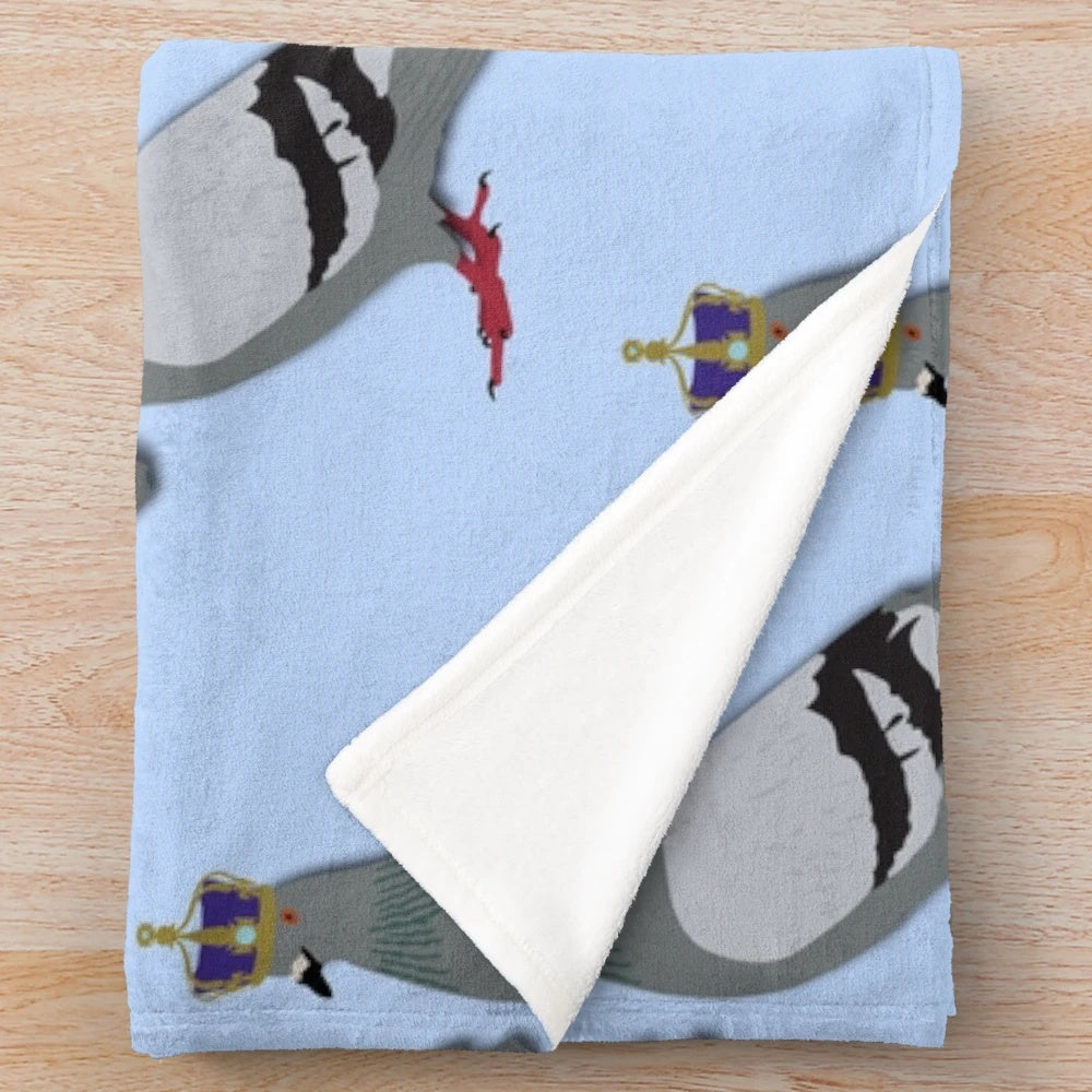 Queen plush pigeon blanket with a crown design