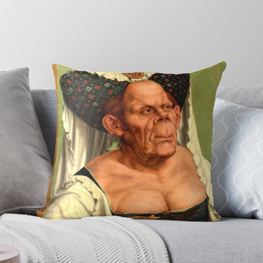 The Ugly Duchess Renaissance Portrait Pillow by Quentin Matsys