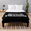 Quentin Tarantino-inspired plush blanket with black and white movie-themed design