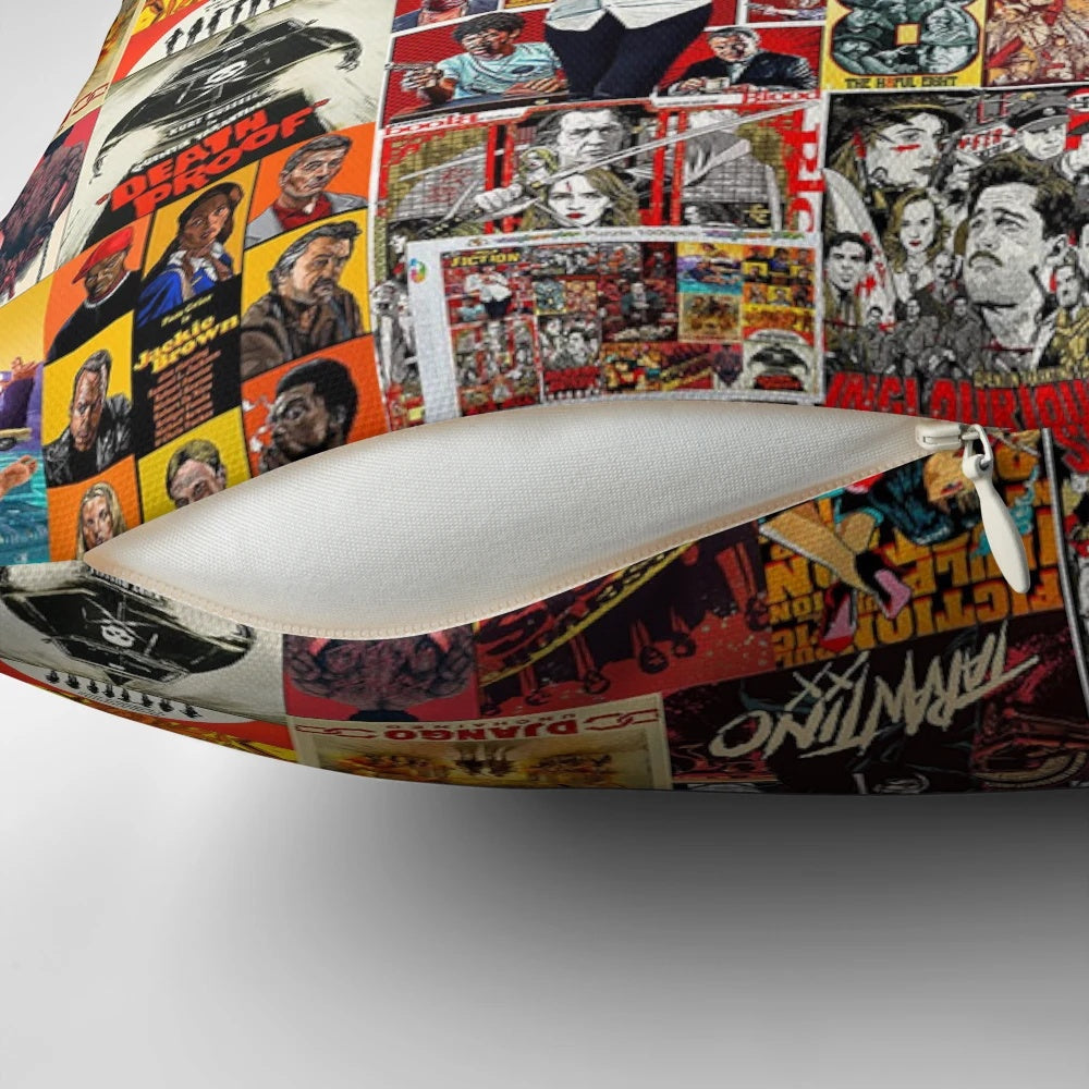 Quentin Tarantino movie poster pattern printed on a soft, comfortable pillow for movie lovers