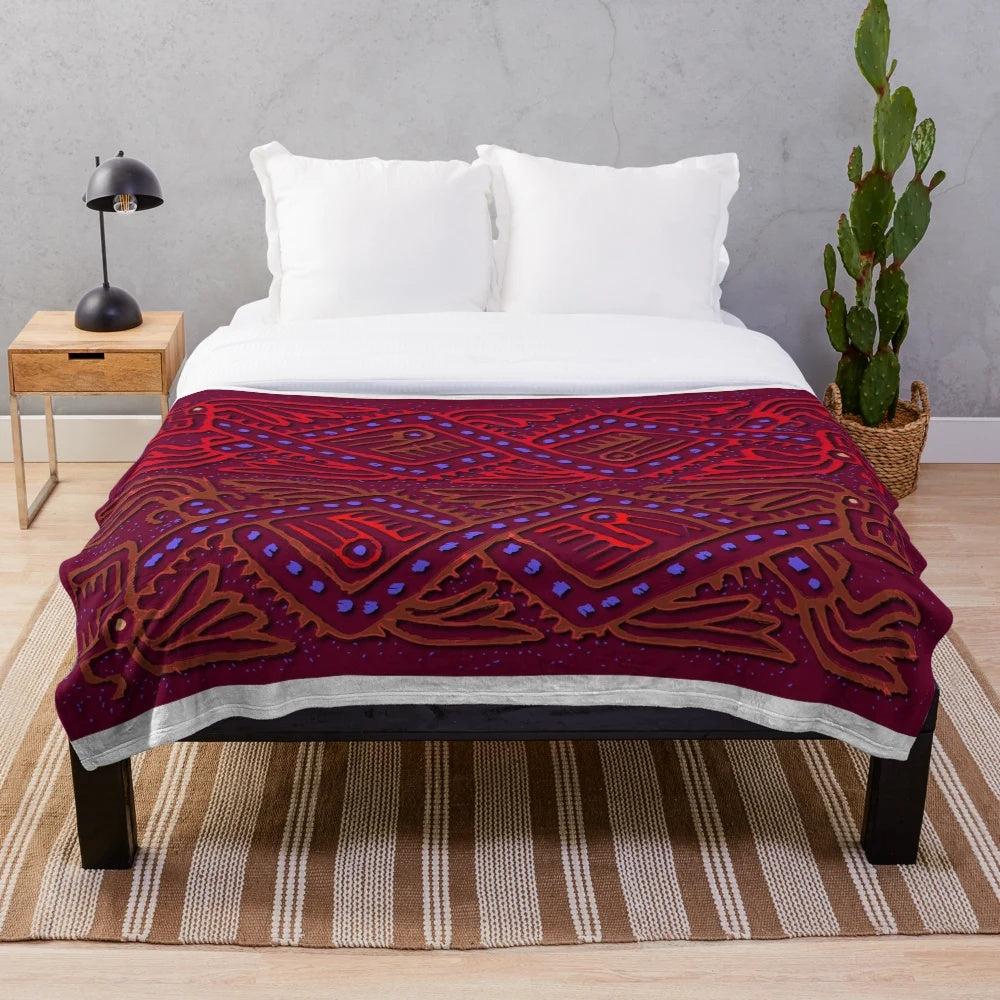 Quetzalcoatl plush blanket with ancient mesoamerican fire design