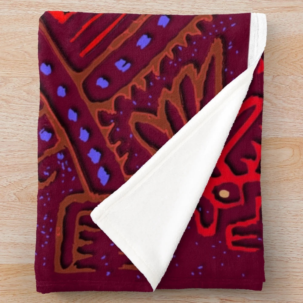 Quetzalcoatl plush blanket with ancient mesoamerican fire design