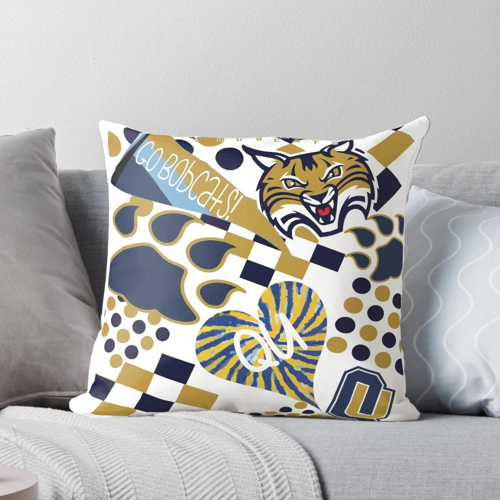 Quinnipiac University themed collage design printed on a soft, comfortable pillow