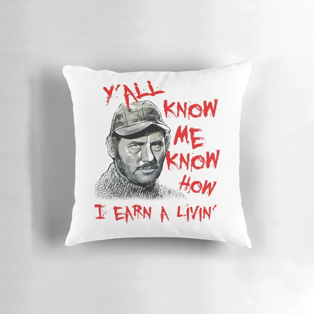 Quint Jaws Movie Character Pillow with Classic Shark Film Quotes