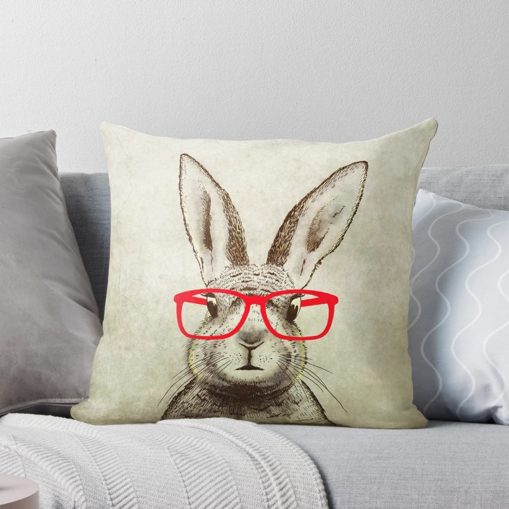 Quirky and Cute Bunny Pillow with Glasses for Decorative Home Accent