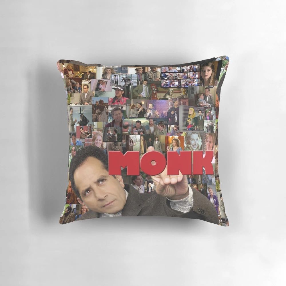 Adrian Monk Collage Pillow with Iconic Characters and Scenes from the Monk TV Series